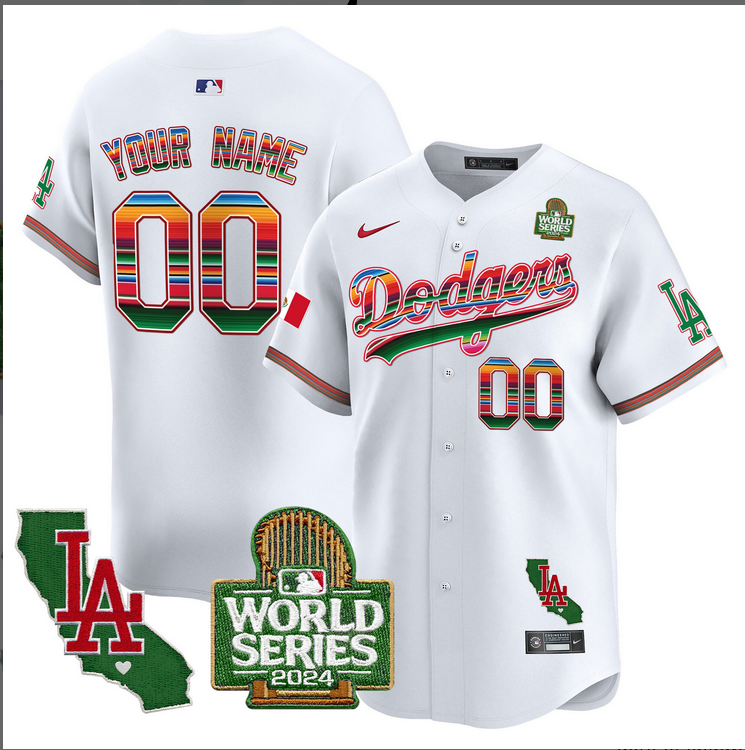 Men Custom MLB Mexico Los Angeles Dodgers white 2024 World Series Champions Patch Jersey 20241105